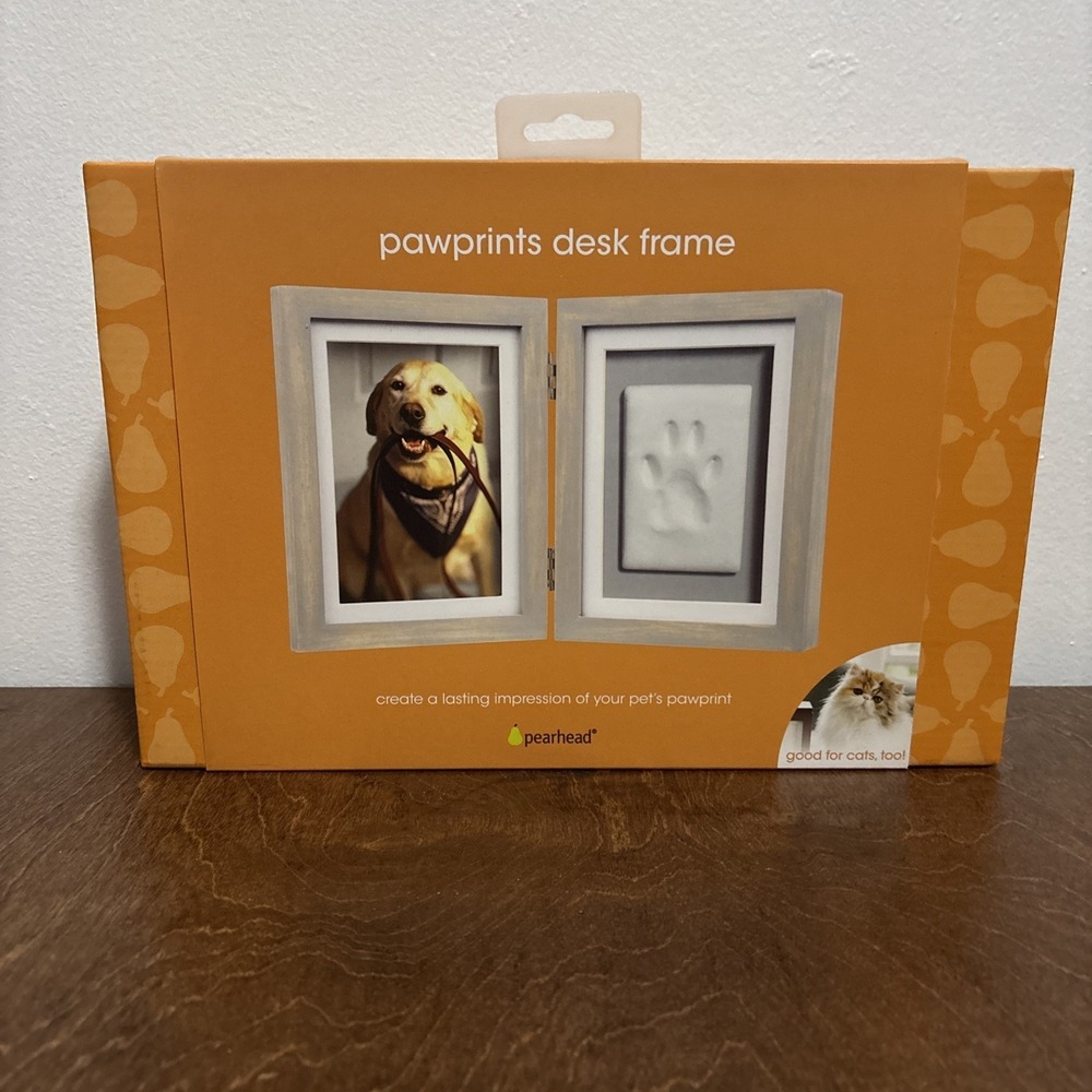 Pearhead Gray Pet Pawprint Des Photo Frame Kit Memorial Keepsake Cats Dogs New